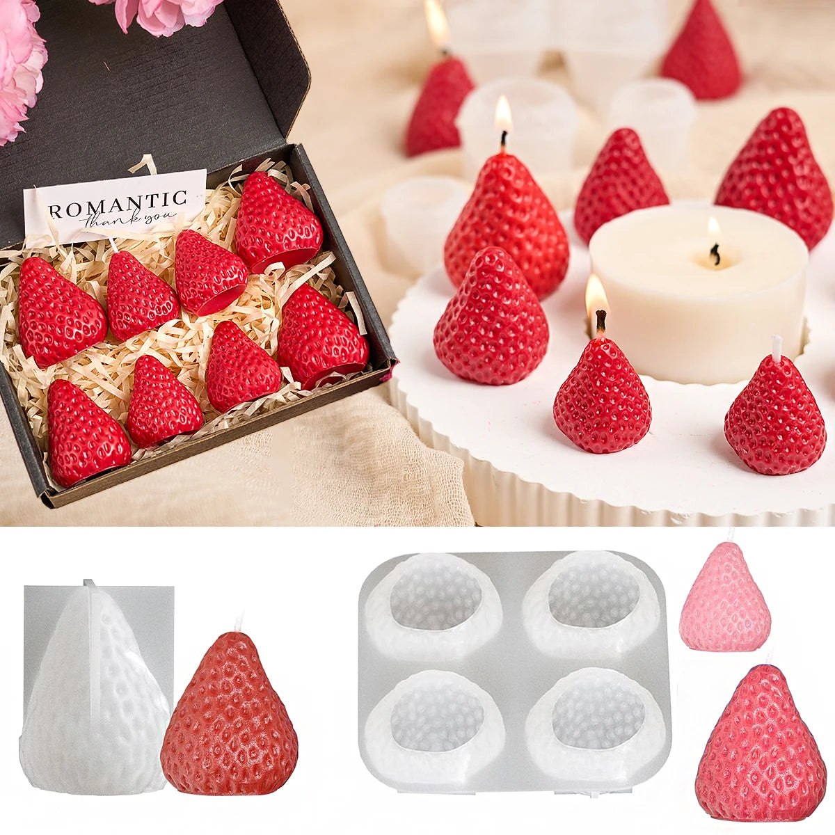 3D Strawberry Aromatherapy Candle Silicone Mold DIY Handmade Romantic